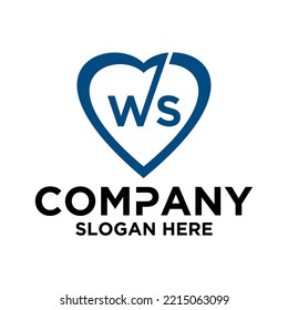 Initial letter w s in love shape logo vector design