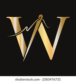 Initial Letter W Sewing Needle Logo Design for Embroider, Textile, Fashion, Cloth, Fabric Symbol