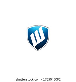 Letra inicial W con el logotipo protector moderno, ilustración esctum.