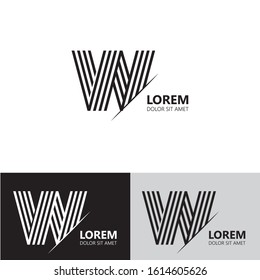 Initial letter w sliced uppercase modern logo design template elements. Black and white letter Isolated on white, black and grey background. Suitable for business, consulting group company.