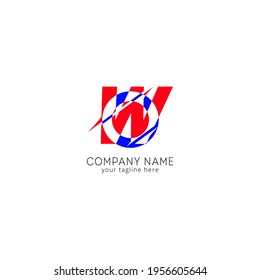 Letra inicial Elementos de plantilla de diseño de logotipo moderno en mayúsculas y minúsculas en W. Letra roja con círculo azul aislado en fondo blanco. Adecuado para negocios, grupo consultor, logotipo de empresa