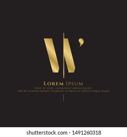 Initial letter w sliced vertical uppercase modern logo design template elements. Gold letter Isolated on black  background. Suitable for business, fashion group company.