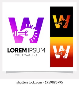 Initial Letter W Smart Light Bulb Logo Design Vector Graphic