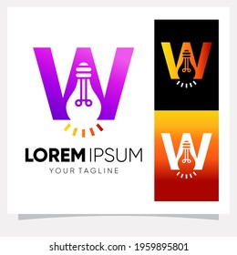 Initial Letter W Smart Light Bulb Logo Design Vector Graphic
