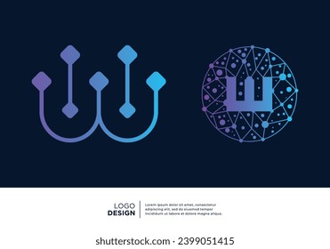Initial letter W smart logo design. Artificial Intelligence concept.
