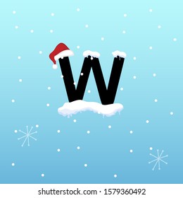 Initial Letter w with snowflake and santa hat element, vector illustration snow lettering template