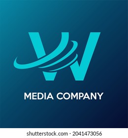 Initial Letter W with Sphere Signal Frequency Transmission for Antenna, Broadcast, Media, Information, Communication, Internet, Wireless Service Company Modern Logo Idea 