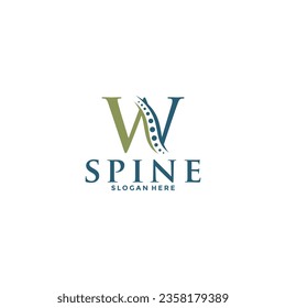 initial Letter W and spine logo vector, Chiropractic Logo design icon template