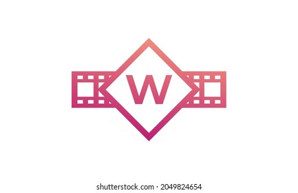 Initial Letter W Square with Reel Stripes Filmstrip for Film Movie Cinema Production Studio Logo Inspiration