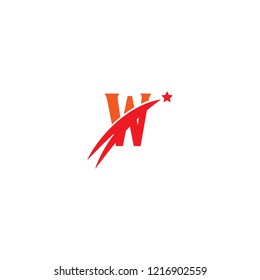Initial Letter W Star Logo Design with Swoosh for Finance, Business Company, Simple Flat