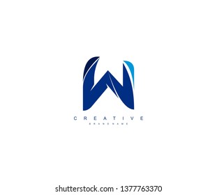 Initial Letter W Stylish Modern Cutting Edge Blue Color Logotype
