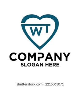 Initial letter w t in love shape logo vector design