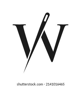 Initial Letter W Tailor Logo, Needle and Thread Combination for Embroider, Textile, Fashion, Cloth, Fabric Template