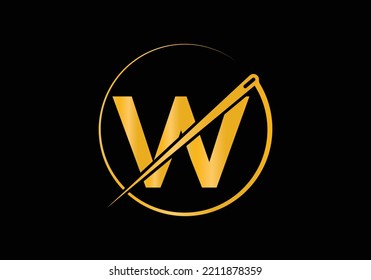 Initial Letter W With Tailor Logo, Needle and Thread Combination for Embroidery, Textile, Fashion, Cloth, Fabric Template.