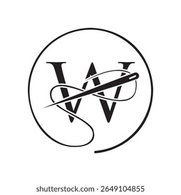 Letra inicial W logotipo alfaiate, agulha e logotipo de linha para vestuário, bordado, têxtil, moda, pano, sinal de tecido
