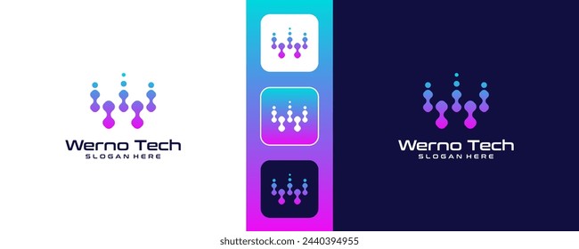 initial letter W technology logo design