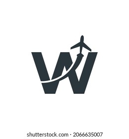 Initial Letter W Travel with Airplane Flight Logo Design Template Element