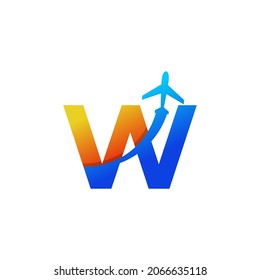 Initial Letter W Travel with Airplane Flight Logo Design Template Element
