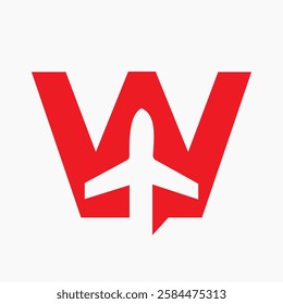 Initial Letter W Travel Logo Design Concept For Vacation and Airplane Symbol