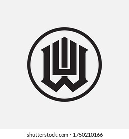 Initial letter W, U, WU or UW  overlapping, interlock, monogram logo, black color on white background