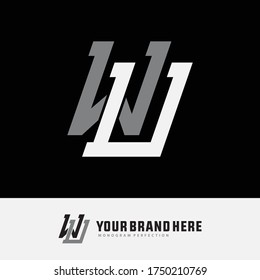 Initial letter W, U, WU or UW  overlapping, interlock, monogram logo, white and gray color on black background