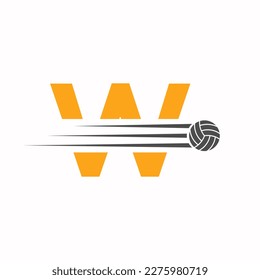 Initial Letter W Volleyball Logo Design Sign. Volleyball Sports Logotype