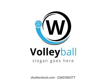 Initial Letter W Volleyball Logo Concept. Volleyball Sports Symbol Vector Template