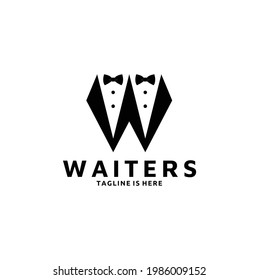 Initial Letter W Waiter Waitress Bow Tie Hotel Restaurant Logo Design