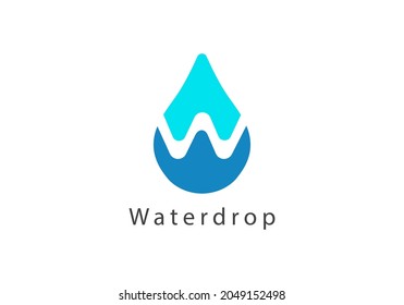Initial Letter W with Water Logo. Blue Shape Water Drop Symbol and Negative Space Letter W isolated on White Background. Usable for Business and Nature Logos. Flat Vector Icon Design Template Element
