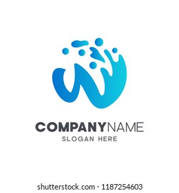initial letter w with water splash, logo design template