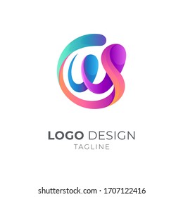 Logo de la ola W. Diseño del logo en color abstracto