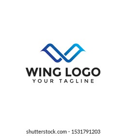 Initial of Letter W Wings Line Logo Design Template