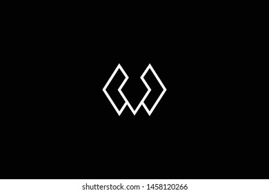 Initial letter W WV VW minimal monogram art logo, gold color on black background.