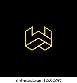 Initial letter W WW minimalist art monogram shape logo, gold color on black background