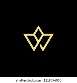 Initial letter W WW minimalist art logo, gold color on black background.