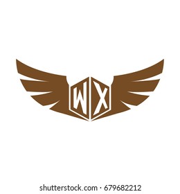Initial Letter W, X, WX Hexagonal Shape Logo with Wings Icon