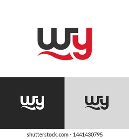 Initial Letter w y linked lowercase logo design template elements. Red letter Isolated on black white grey background. Suitable for business, consulting group company.