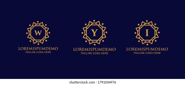 Initial letter W Y I Luxury Logo template. Elegant line art  Letter emblem . Retro Vintage 
 or Logotype Vector Monogram design elements trendy linear style floral badge 
fashion, beauty and jewelry 