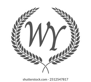 Initial letter W and Y, WY monogram logo design with laurel wreath. Luxury calligraphy font.