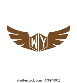 Initial Letter W, Y, WY Hexagonal Shape Logo with Wings Illustration