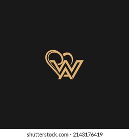 Initial letter WA heart with rotate thunderbolt logo concept design. Black red color. Symbol graphic template element
