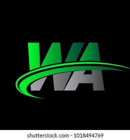 initial letter WA logotype company name colored green and black swoosh design. vector logo for business and company identity.