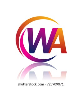 initial letter WA logotype company name orange and magenta color on circle and swoosh design. vector logo for business and company identity.