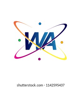 initial letter WA logotype science icon colored blue, red, green and yellow swoosh design. vector logo for business and company identity.
