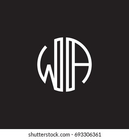 Initial letter WA, minimalist line art monogram circle shape logo, white color on black background