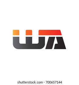 Initial letter WA, straight linked line bold logo, gradient fire red black colors
