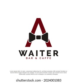 Initial Letter A Waiter Bow Tie Hotel Restaurant Logo Design. Waitress Vector Logo Template.
