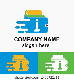 Letra inicial i con aceleración de cartera y velocidad, Idea de logotipo simple de pago rápido en línea. Concepto de vectores de cartera digital. 