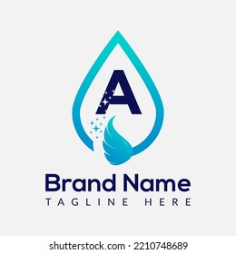 Letra inicial A Combinación de lavado, soldadura y lavado. Logotipo de caída, plantilla de lavado, limpio, fresco y de agua
