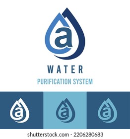 Initial a Letter with water drop icon for water purification system, natural cosmetic business logo idea